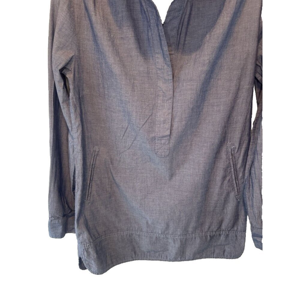 Womens Blue Chambray Long Sleeve Tunic Top XS Coastal‎ Minimalist Capsule Travel - Picture 3 of 9